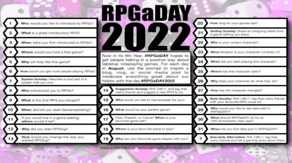 RPGaDay 2022 : les questions en français - Le Fix