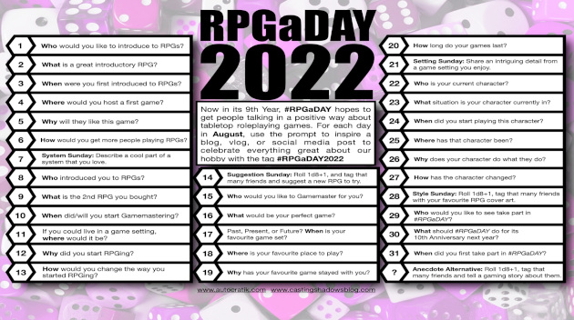 RPGaDay 2022 : les questions en français